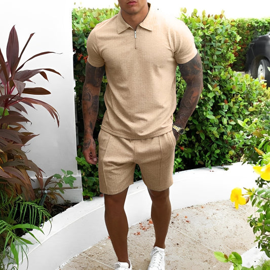 Męski Letni Casual Krótki Rękaw Zestaw Polo Shirt i Szorty