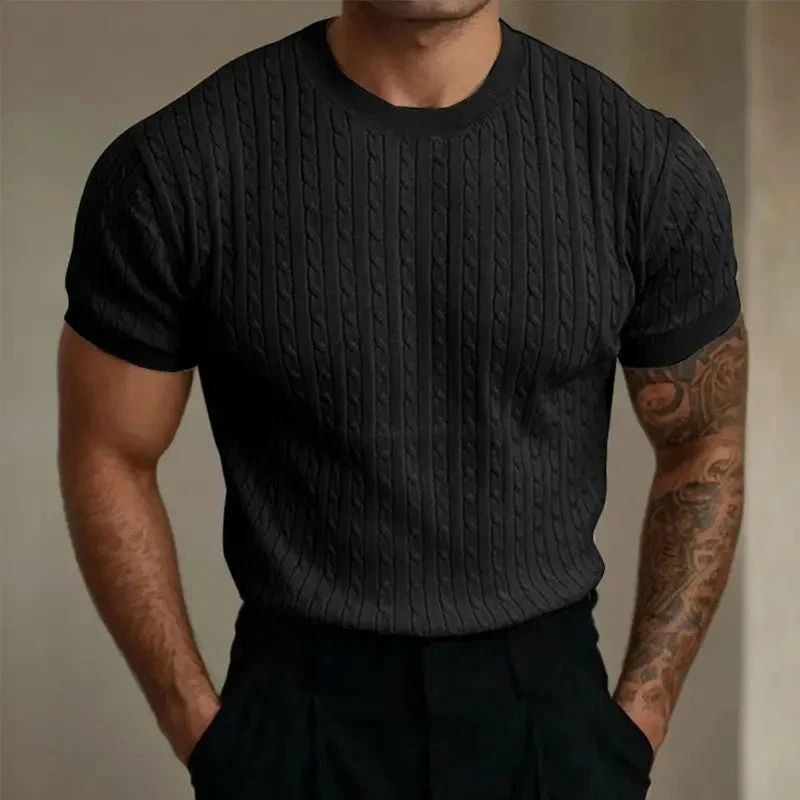 Męski Letni Slim Fit Dzianinowy Bawełniany Elegancki T-Shirt