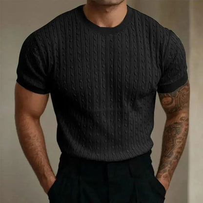 Męski Letni Slim Fit Dzianinowy Bawełniany Elegancki T-Shirt