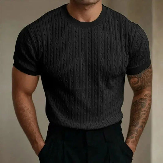 Męski Letni Slim Fit Dzianinowy Bawełniany Elegancki T-Shirt