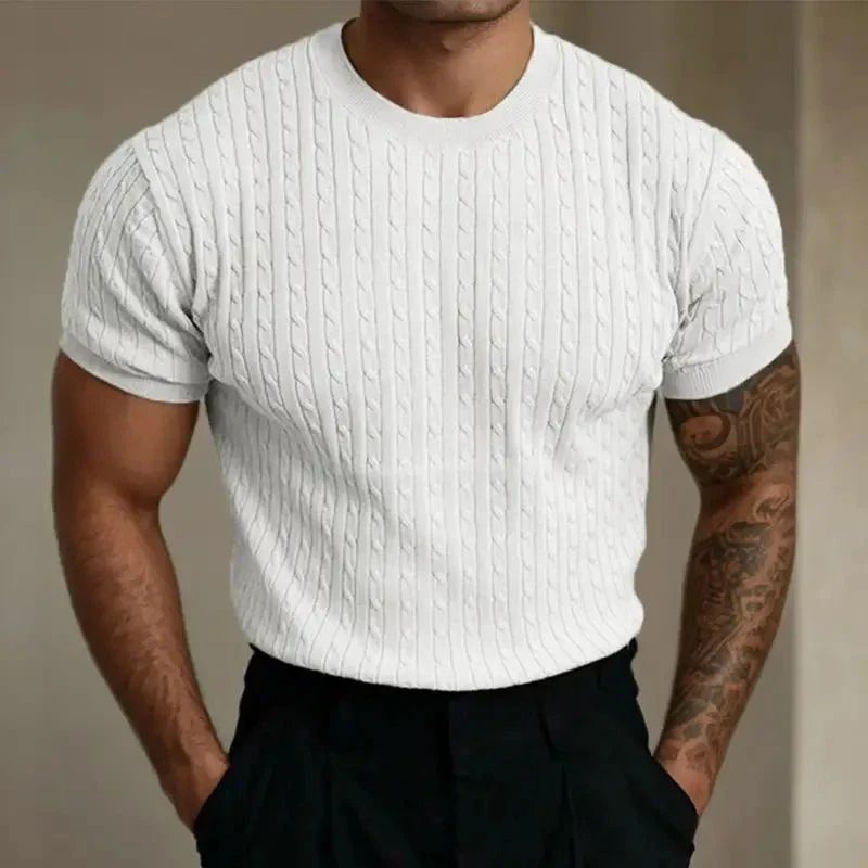 Męski Letni Slim Fit Dzianinowy Bawełniany Elegancki T-Shirt