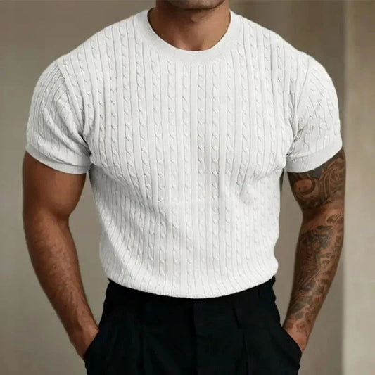 Męski Letni Slim Fit Dzianinowy Bawełniany Elegancki T-Shirt