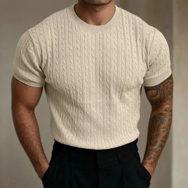 Męski Letni Slim Fit Dzianinowy Bawełniany Elegancki T-Shirt