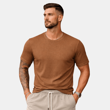 Męski Letni Waflowy Dzianinowy Krótki Rękaw T-Shirt