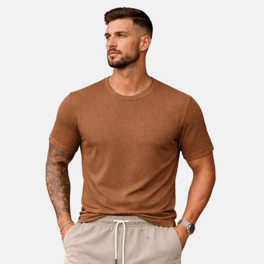 Męski Letni Waflowy Dzianinowy Krótki Rękaw T-Shirt