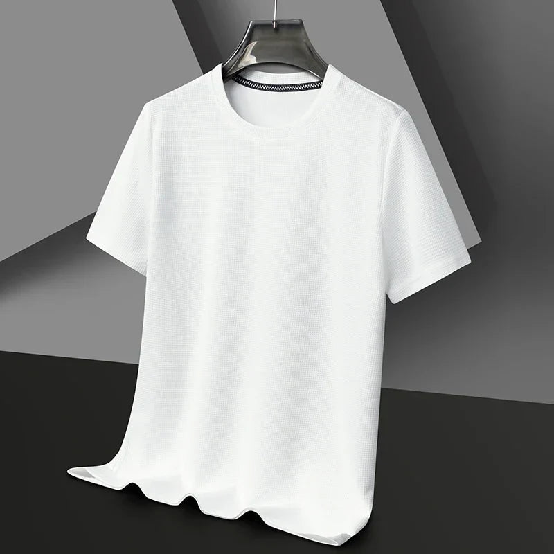 Męski Letni Waflowy Dzianinowy Krótki Rękaw T-Shirt