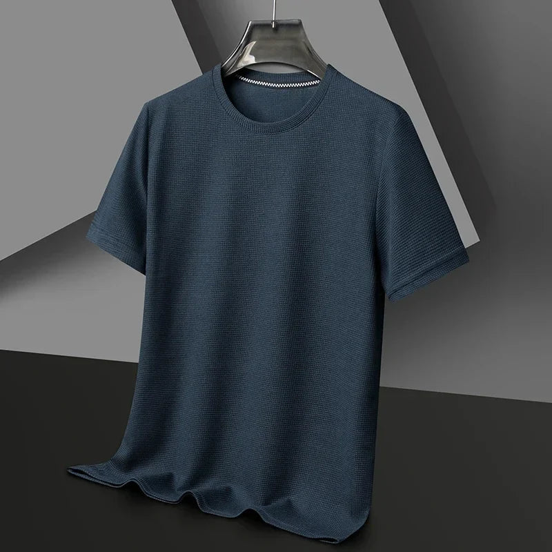 Męski Letni Waflowy Dzianinowy Krótki Rękaw T-Shirt