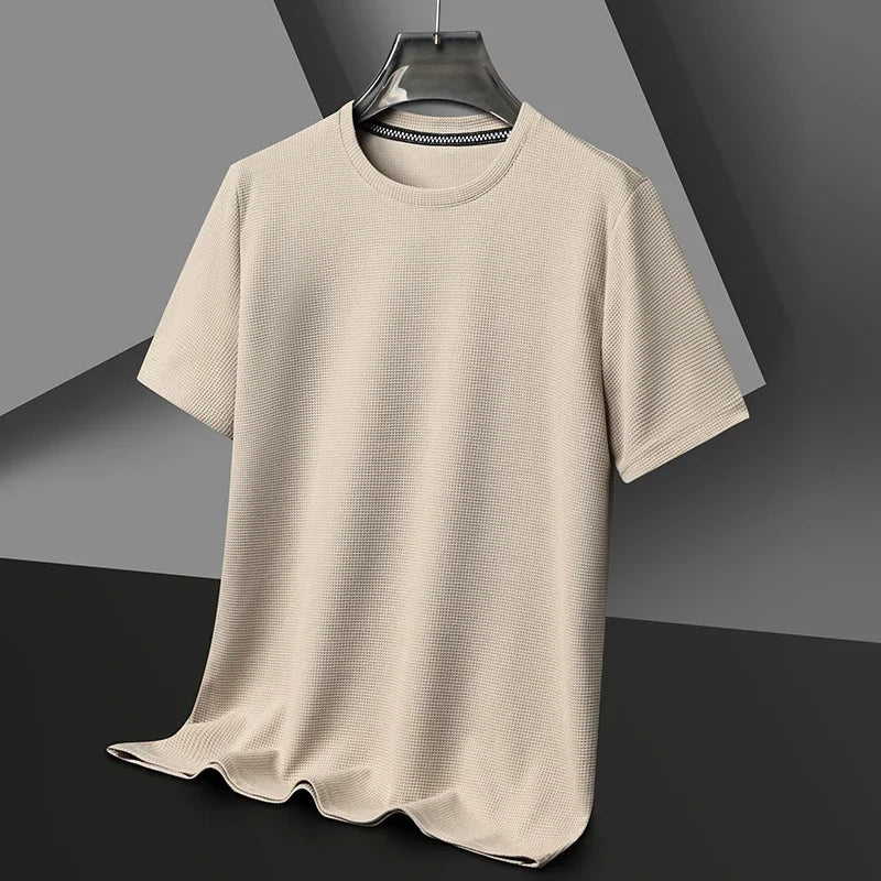 Męski Letni Waflowy Dzianinowy Krótki Rękaw T-Shirt