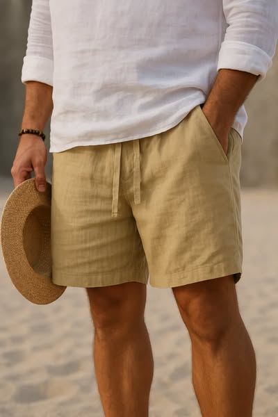 Męski Letnie Bawełna Len Sznurek Casual Szorty