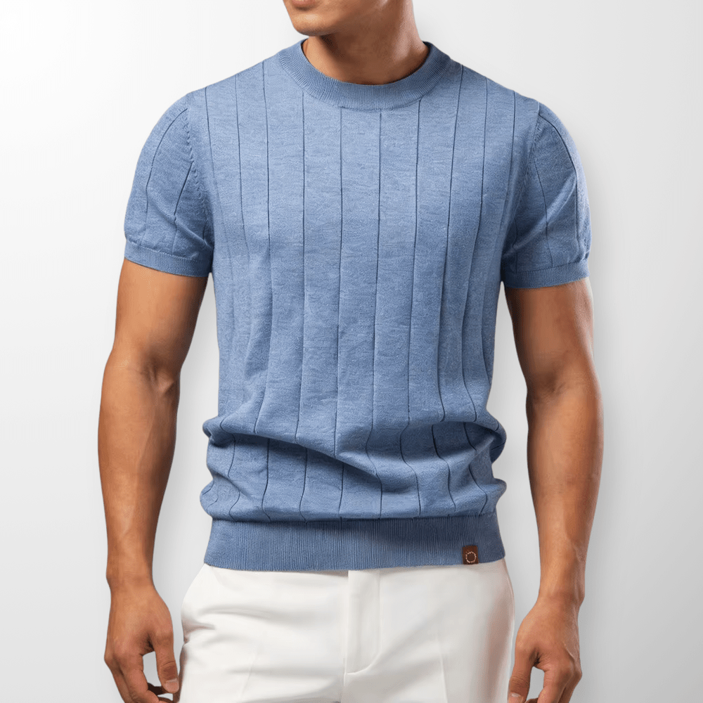 Męski Letnie Prążkowany Dzianina Krótki Rękaw Casual T-Shirt