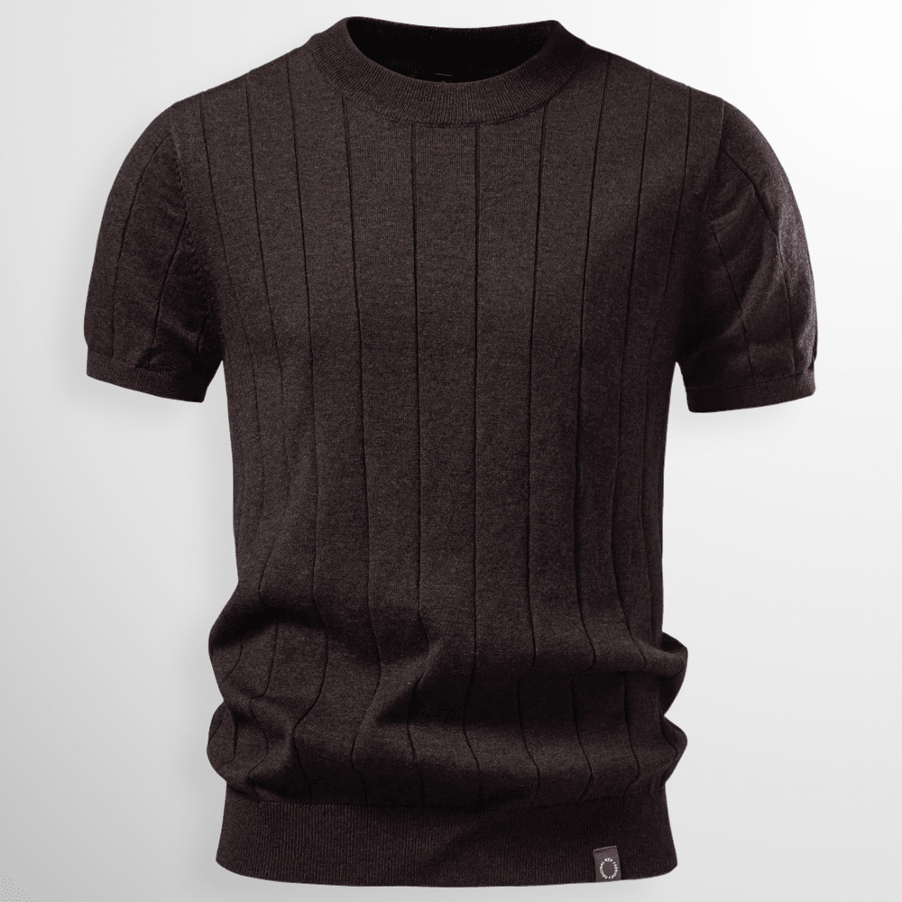 Męski Letnie Prążkowany Dzianina Krótki Rękaw Casual T-Shirt