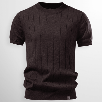 Męski Letnie Prążkowany Dzianina Krótki Rękaw Casual T-Shirt