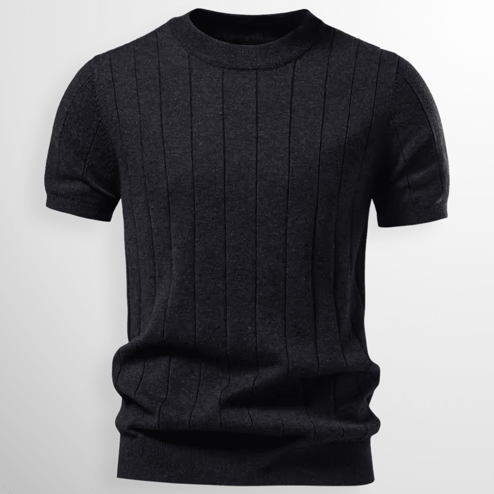 Męski Letnie Prążkowany Dzianina Krótki Rękaw Casual T-Shirt