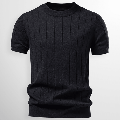 Męski Letnie Prążkowany Dzianina Krótki Rękaw Casual T-Shirt