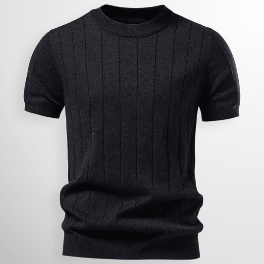 Męski Letnie Prążkowany Dzianina Krótki Rękaw Casual T-Shirt