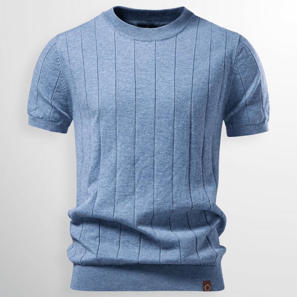 Męski Letnie Prążkowany Dzianina Krótki Rękaw Casual T-Shirt