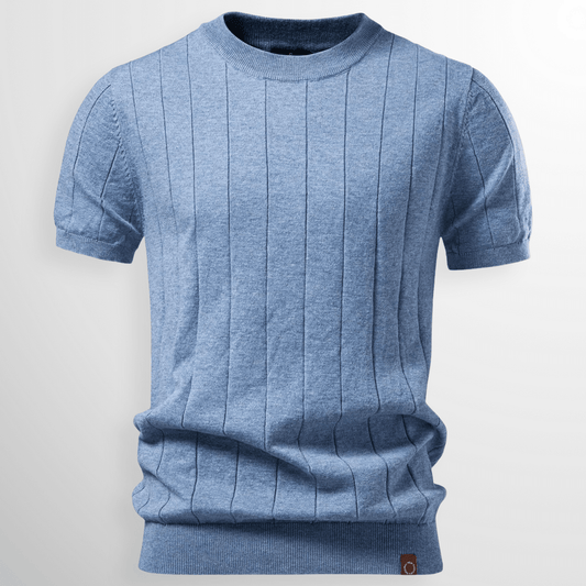 Męski Letnie Prążkowany Dzianina Krótki Rękaw Casual T-Shirt