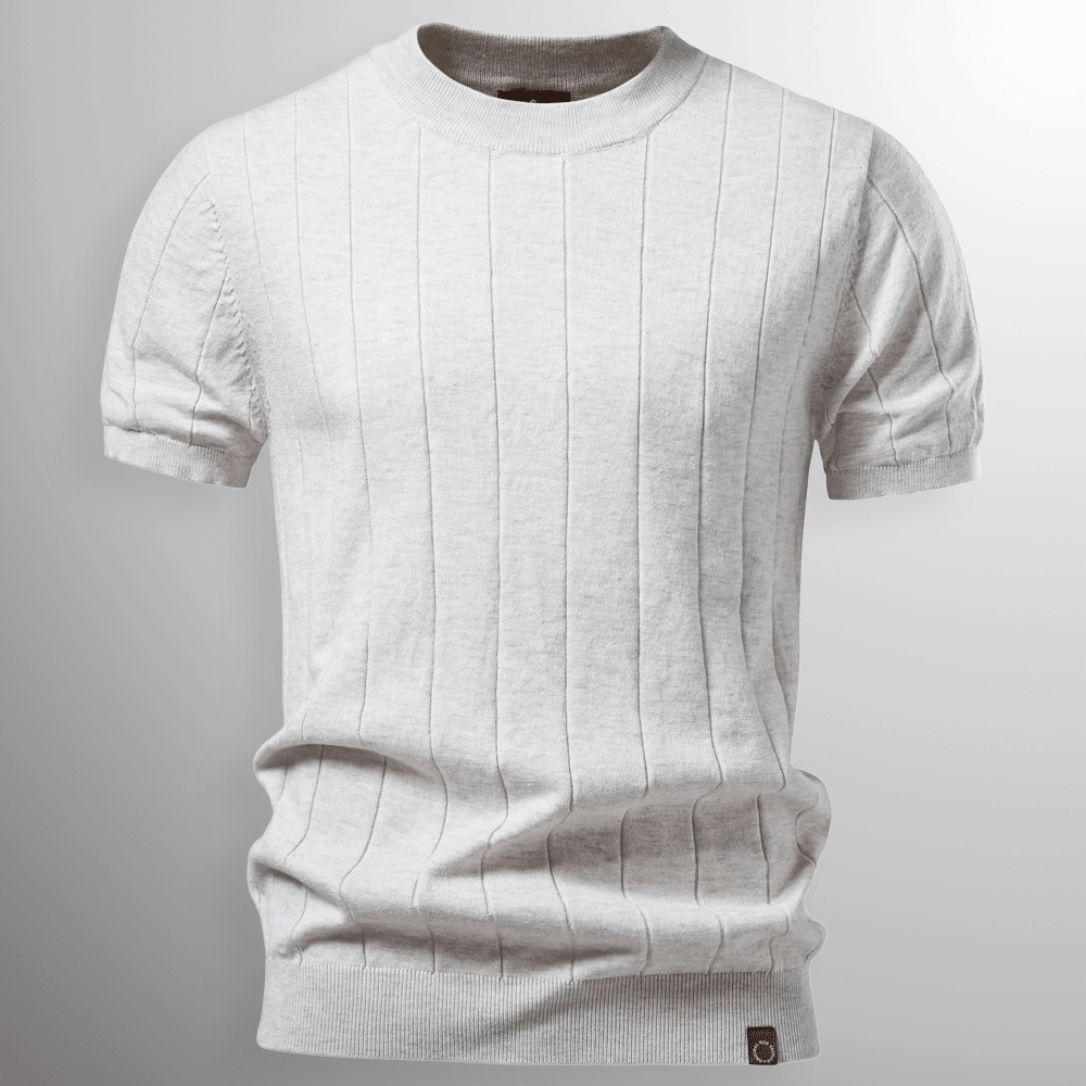 Męski Letnie Prążkowany Dzianina Krótki Rękaw Casual T-Shirt
