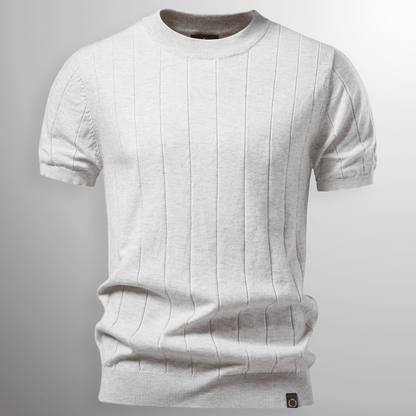 Męski Letnie Prążkowany Dzianina Krótki Rękaw Casual T-Shirt