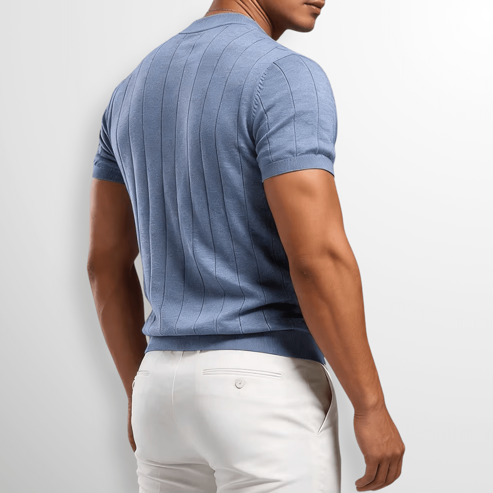 Męski Letnie Prążkowany Dzianina Krótki Rękaw Casual T-Shirt