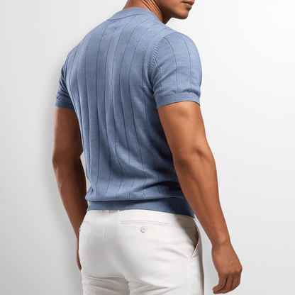 Męski Letnie Prążkowany Dzianina Krótki Rękaw Casual T-Shirt