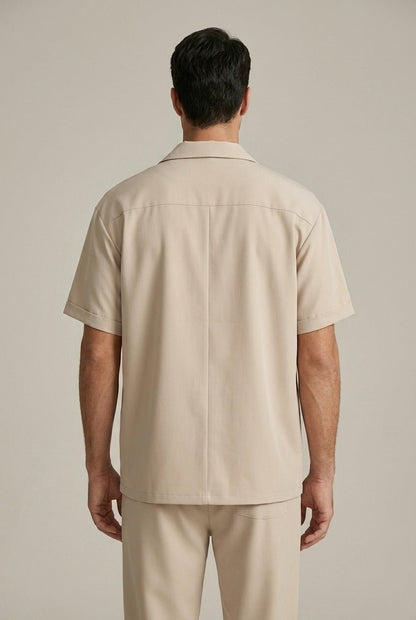Męskie Letnie Casual Linen Oddychające Krótki Rękaw Koszula Spodnie Zestaw