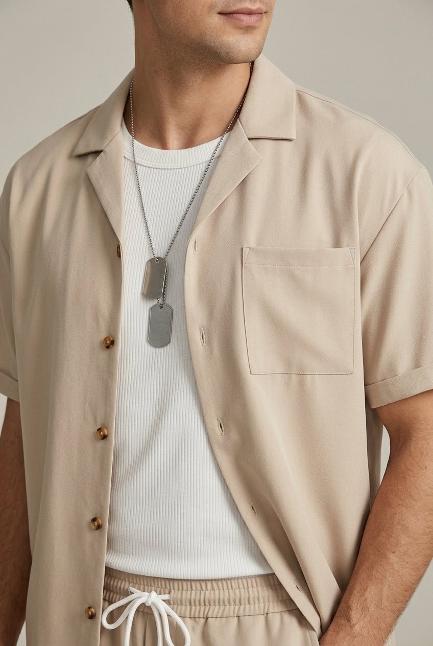 Męskie Letnie Casual Linen Oddychające Krótki Rękaw Koszula Spodnie Zestaw