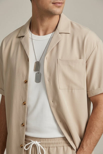 Męskie Letnie Casual Linen Oddychające Krótki Rękaw Koszula Spodnie Zestaw
