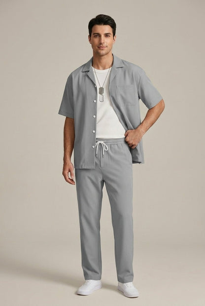 Męskie Letnie Casual Linen Oddychające Krótki Rękaw Koszula Spodnie Zestaw