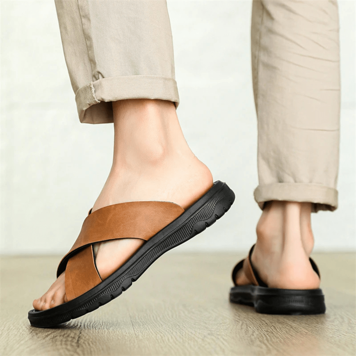Męskie Letnie Casual Minimalistyczne Skórzane Klapki