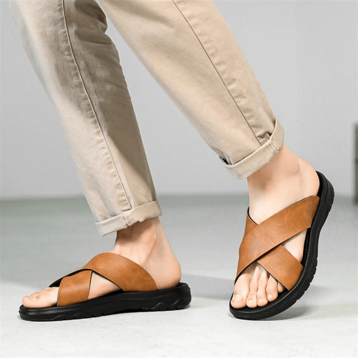 Męskie Letnie Casual Minimalistyczne Skórzane Klapki