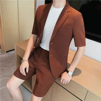 Męskie Letnie Casual Slim Fit Krótki Rękaw Marynarka Szorty Zestaw