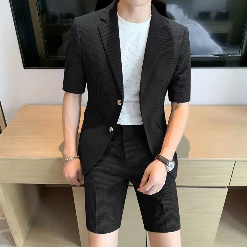 Męskie Letnie Casual Slim Fit Krótki Rękaw Marynarka Szorty Zestaw