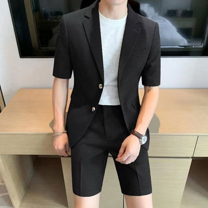 Męskie Letnie Casual Slim Fit Krótki Rękaw Marynarka Szorty Zestaw
