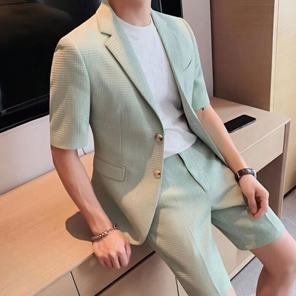 Męskie Letnie Casual Slim Fit Krótki Rękaw Marynarka Szorty Zestaw