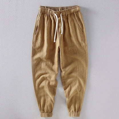 Męskie Letnie Lniane Elastyczne Sznurek Casual Jogger Spodnie