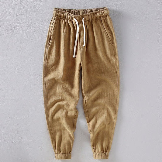 Męskie Letnie Lniane Elastyczne Sznurek Casual Jogger Spodnie