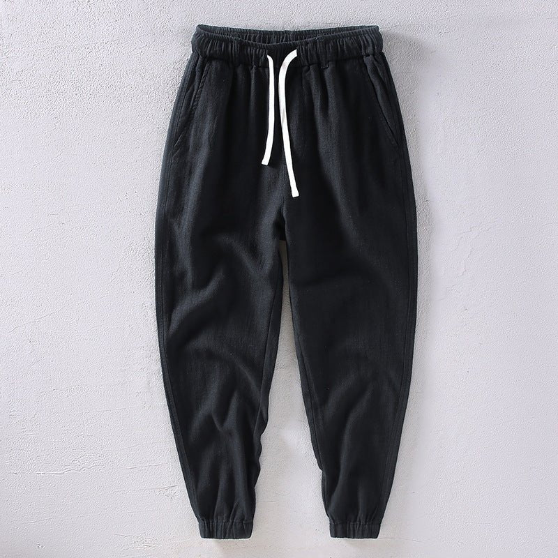 Męskie Letnie Lniane Elastyczne Sznurek Casual Jogger Spodnie