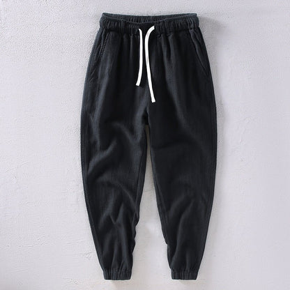 Męskie Letnie Lniane Elastyczne Sznurek Casual Jogger Spodnie