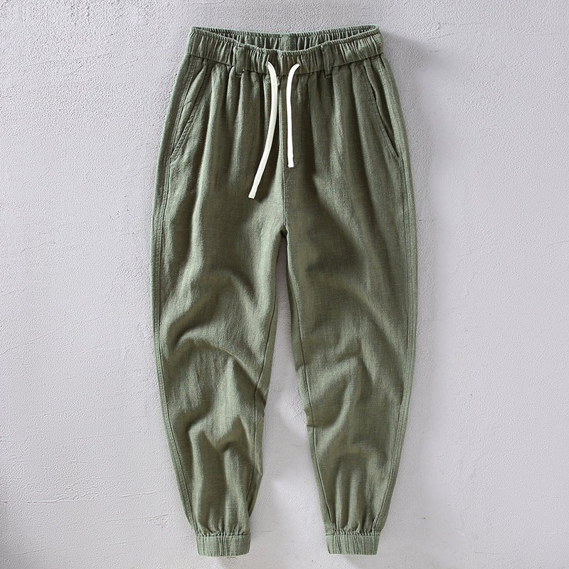Męskie Letnie Lniane Elastyczne Sznurek Casual Jogger Spodnie
