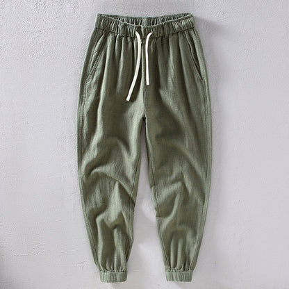 Męskie Letnie Lniane Elastyczne Sznurek Casual Jogger Spodnie