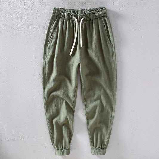 Męskie Letnie Lniane Elastyczne Sznurek Casual Jogger Spodnie