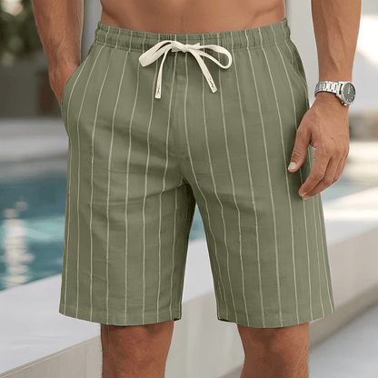 Męskie Letnie Paskowane Szorty ze Sznurkiem