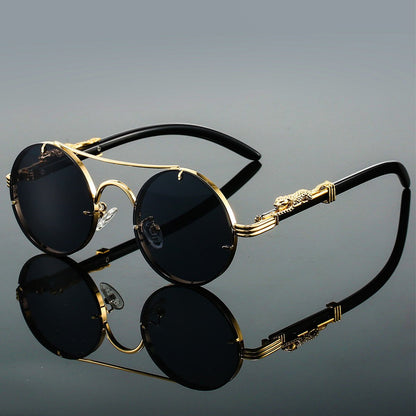 Męskie Letnie Retro Okrągłe Metal Okulary Przeciwsłoneczne