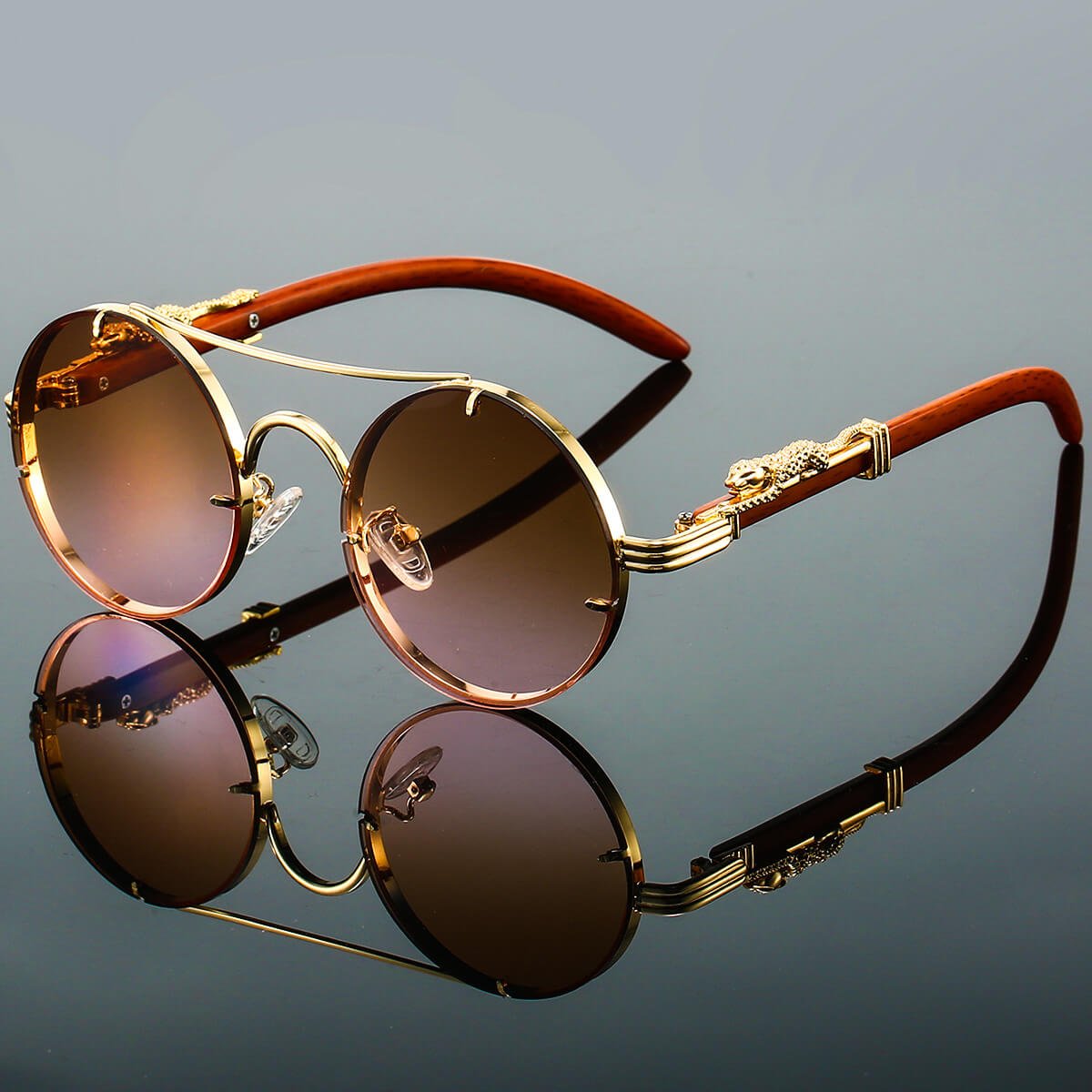 Męskie Letnie Retro Okrągłe Metal Okulary Przeciwsłoneczne