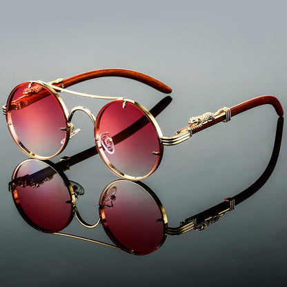 Męskie Letnie Retro Okrągłe Metal Okulary Przeciwsłoneczne
