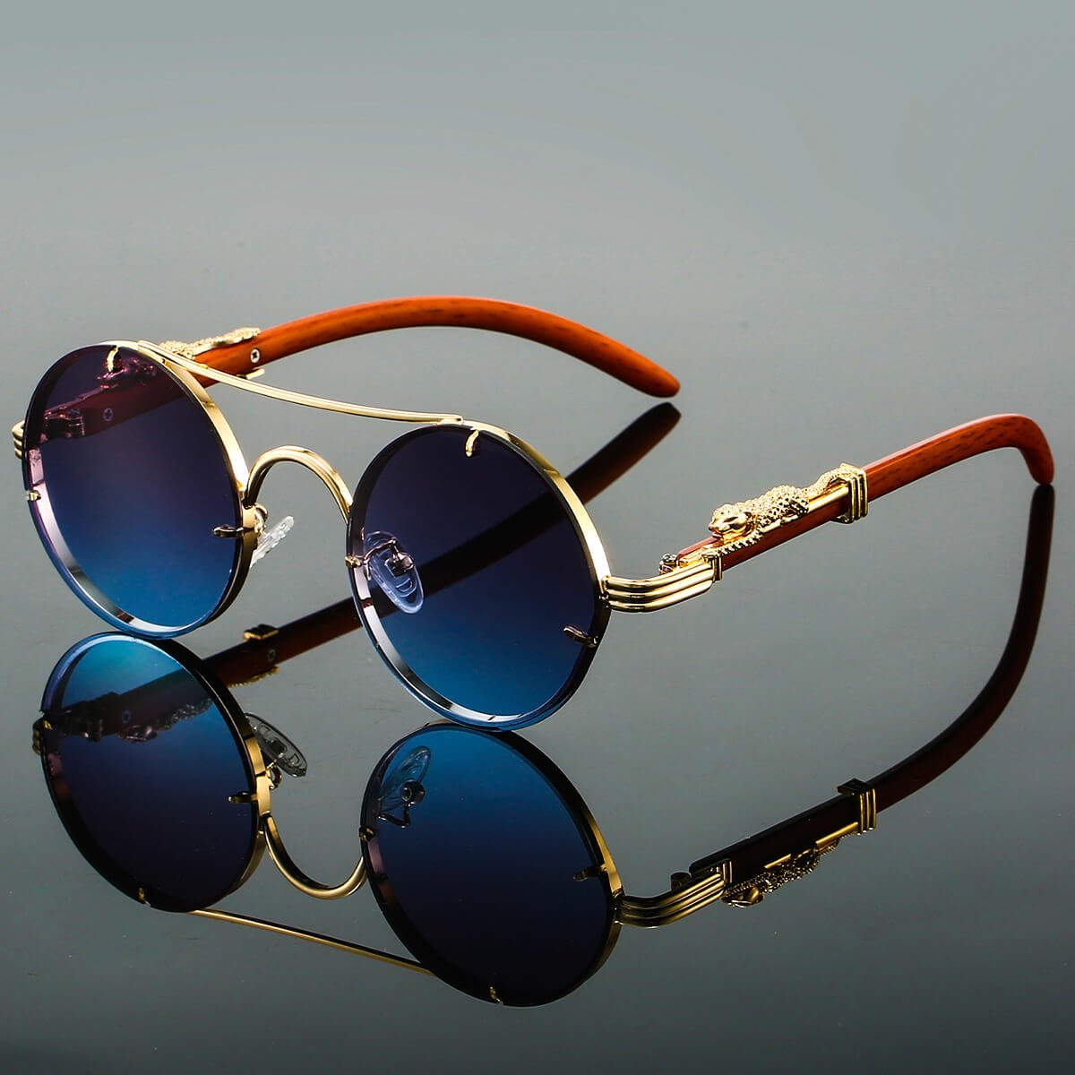 Męskie Letnie Retro Okrągłe Metal Okulary Przeciwsłoneczne