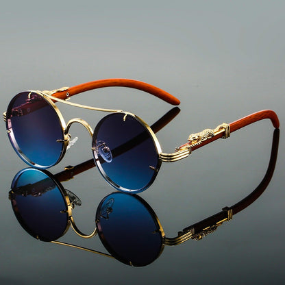 Męskie Letnie Retro Okrągłe Metal Okulary Przeciwsłoneczne
