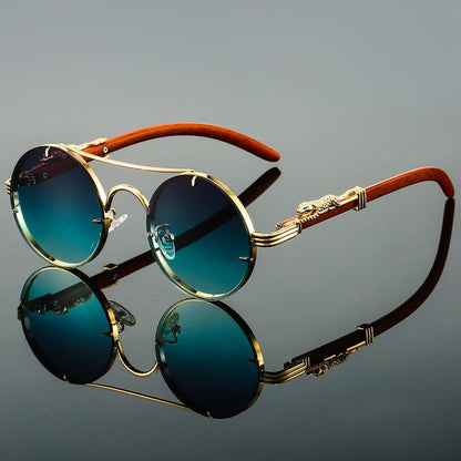 Męskie Letnie Retro Okrągłe Metal Okulary Przeciwsłoneczne