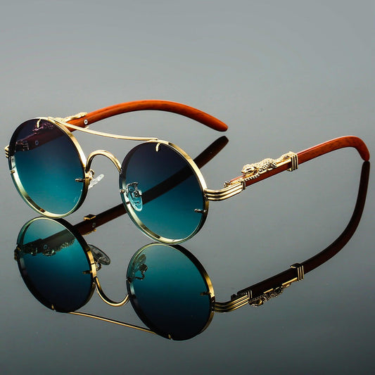 Męskie Letnie Retro Okrągłe Metal Okulary Przeciwsłoneczne